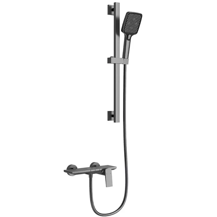 Gunmetal Grey Square Shower miaraka amin'ny Adjustable Slide Bar